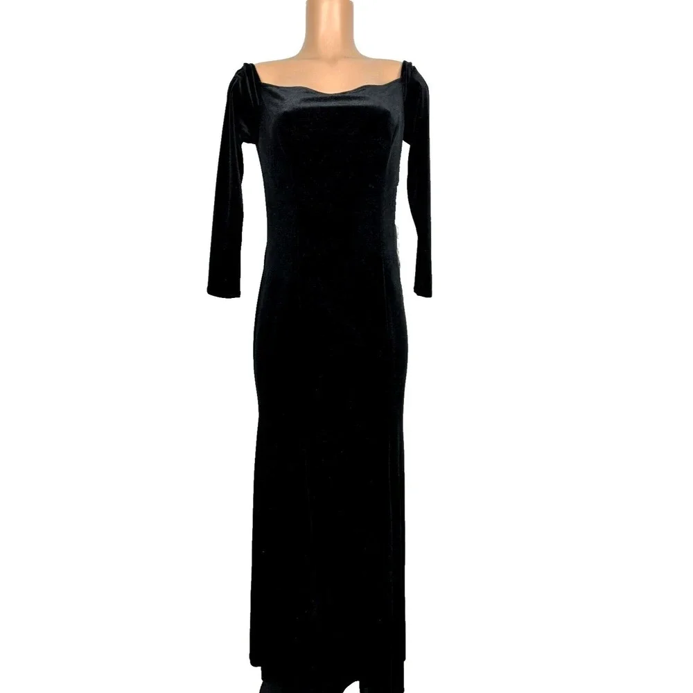 TTY Bridal Women's Size 8 Black Off The Shoulder Velvet Mermaid Evening Gown - Picture 2 of 16